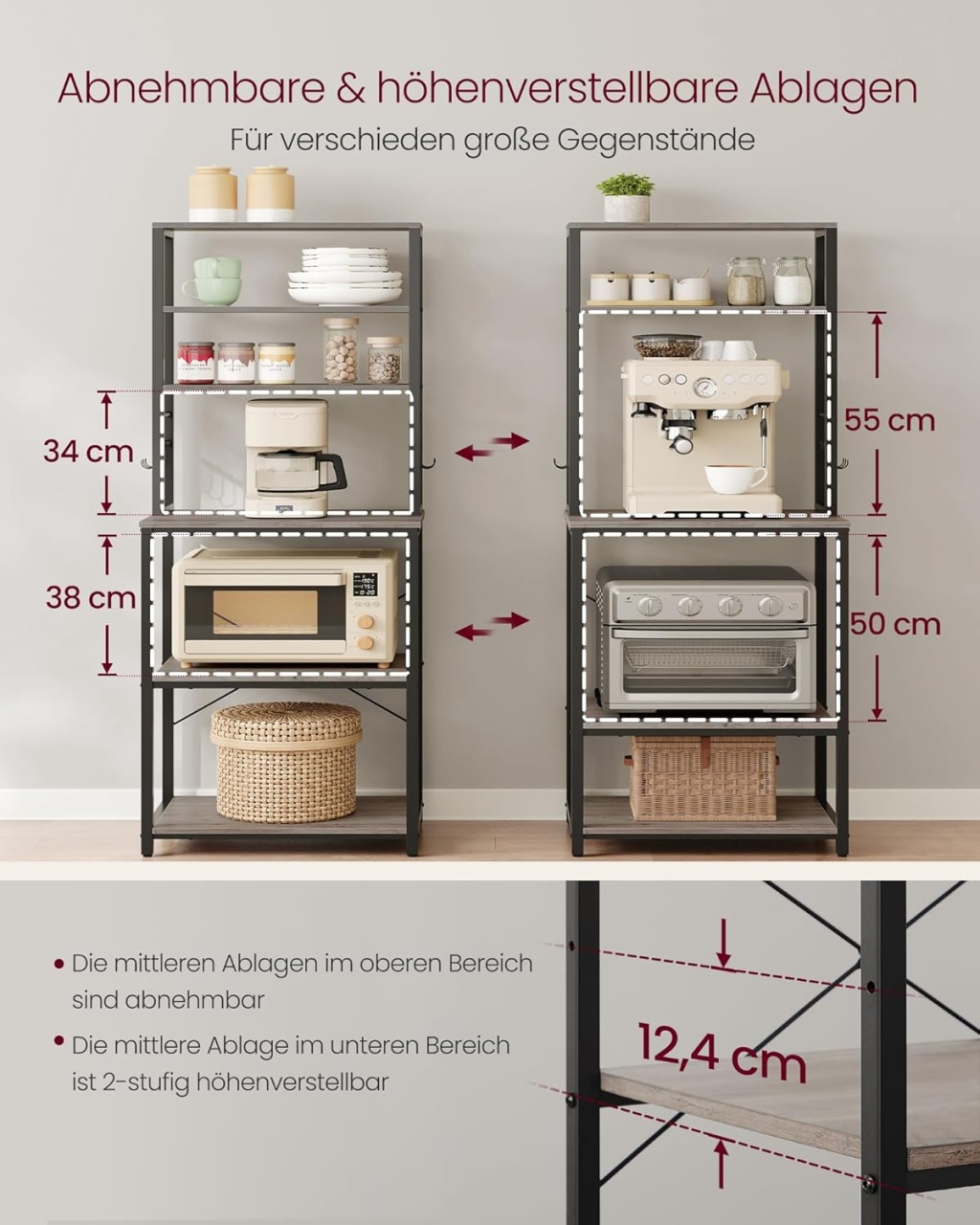 Raft de bucatarie Greige Vasagle 40 x 60 x 167 cm - 4 | YEO