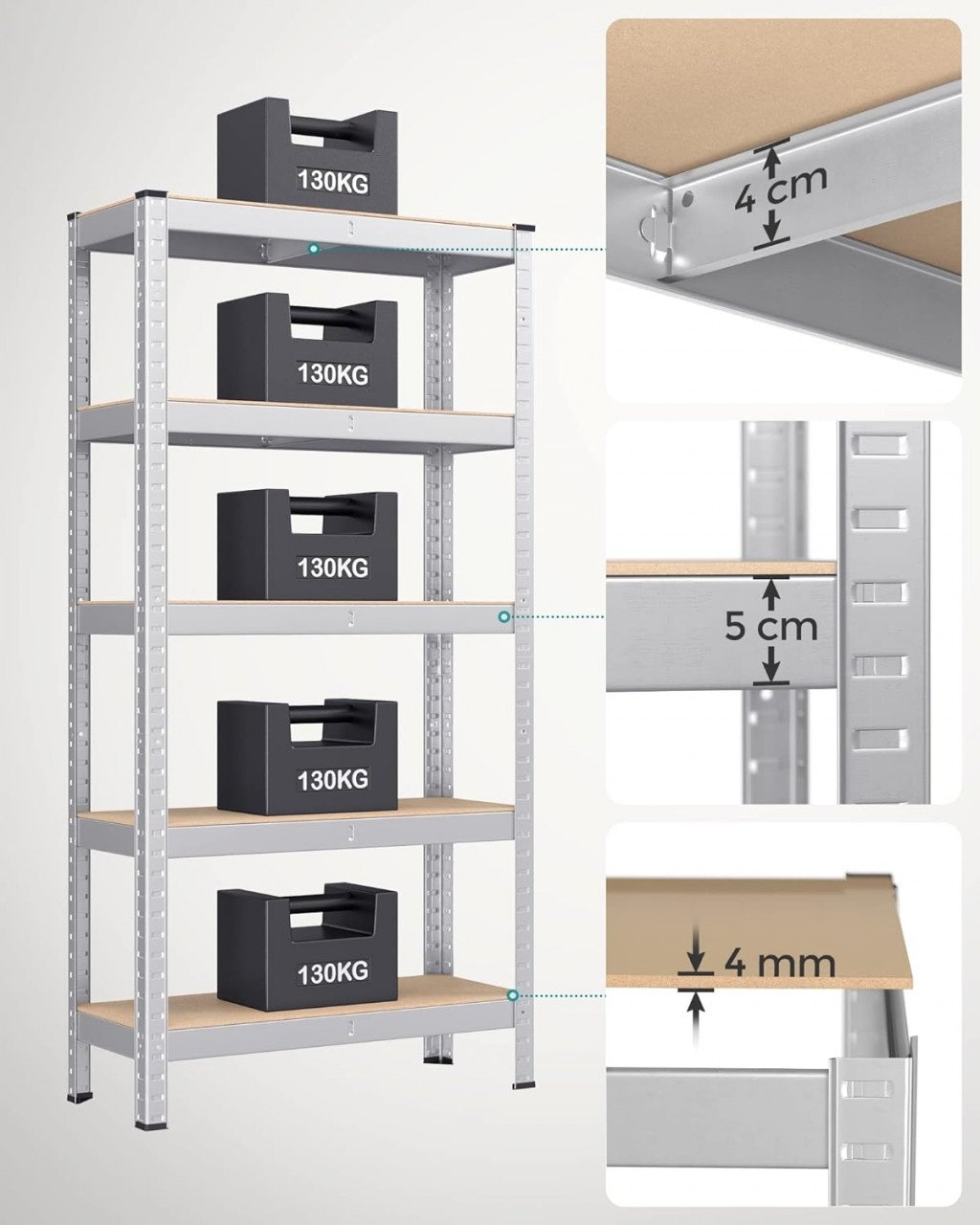 Raft metalic, Songmics, Argintiu, 150x75x30 cm - 3 | YEO