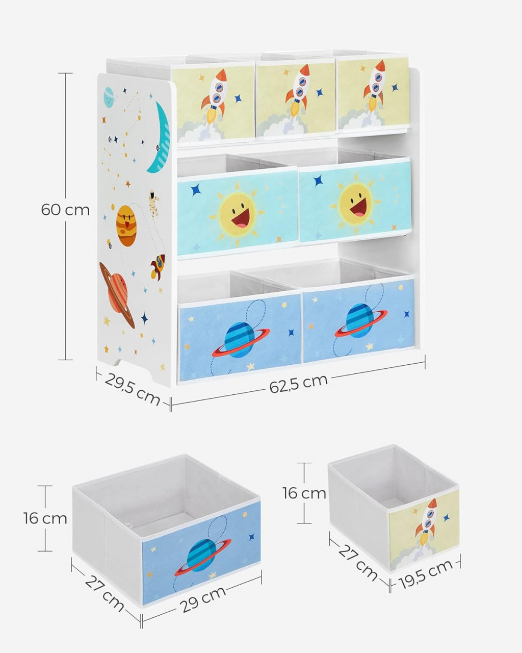 Raft organizare jucarii copii, Songmics, Alb, 62.5x29.5x60 cm - 2 | YEO