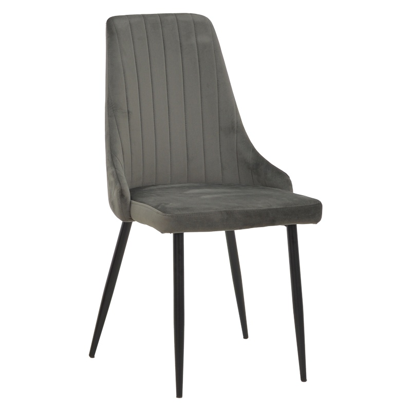 Scaun Azori catifea gri inchis cu picioare din metal negru 49x55x85 cm