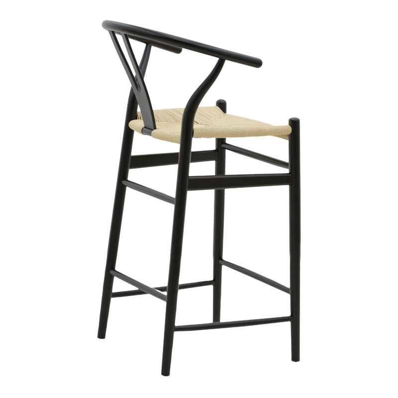 Scaun de bar Wishbone lemn de fag negru - funie culoare lemn naturala 53x54x107cm - 1 | YEO