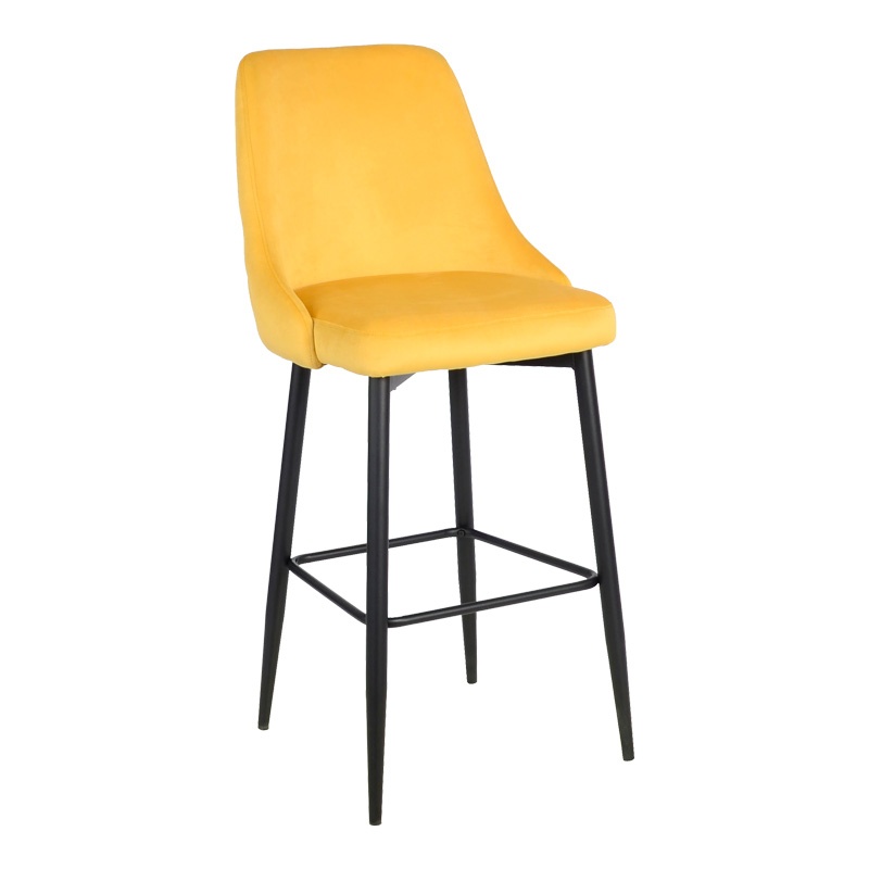 Scaun de bar Zedna, Pako World, Catifea Galben, Picioare negre, 52x57x111 cm