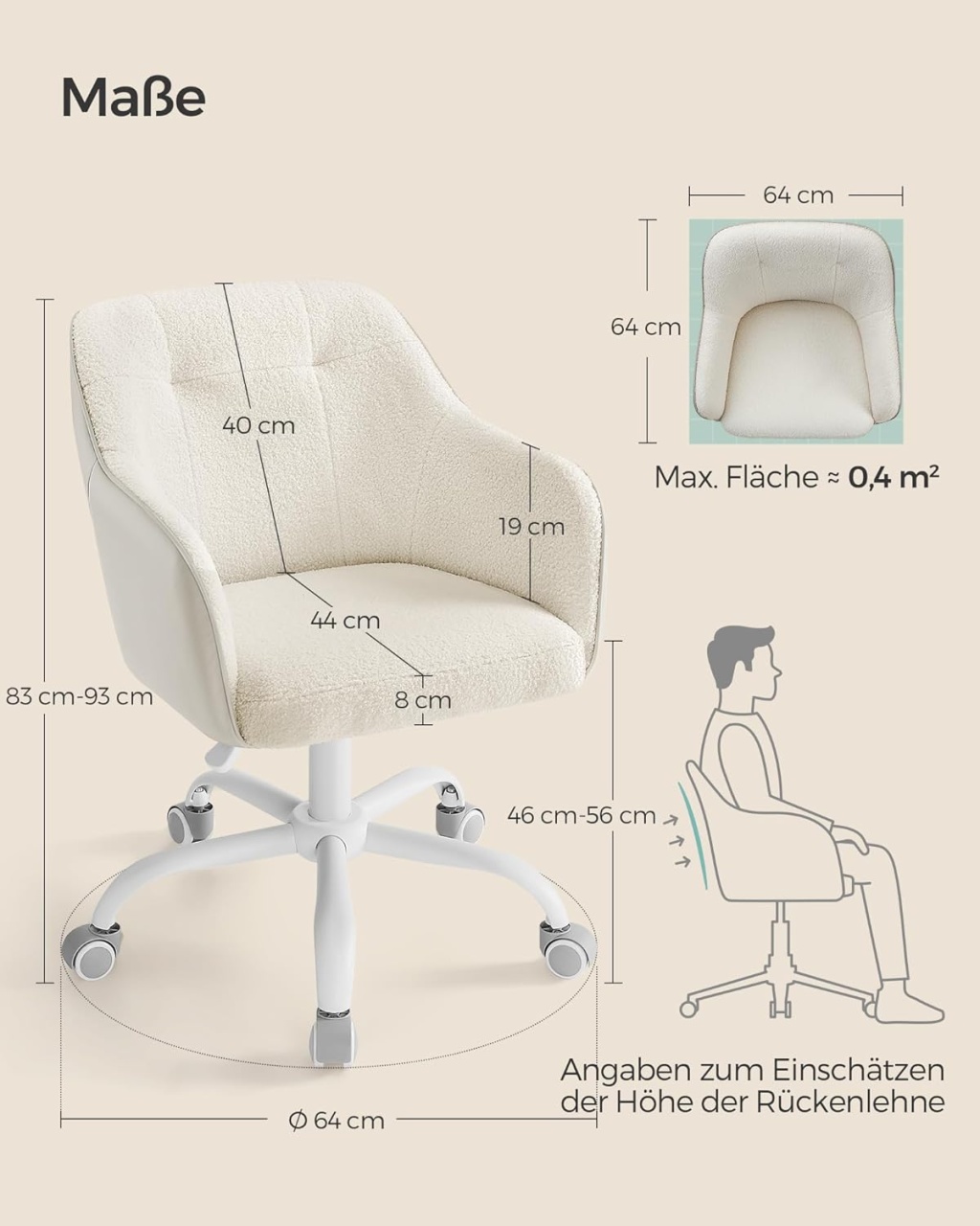 Scaun de birou boucle Cappuccino Songmics 60.8x58x96 cm - 2 | YEO