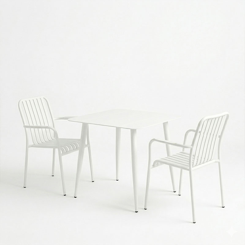 Set 3 bucati masa si scaune gradina, Heven Vista, Alb, 80x80x72 cm