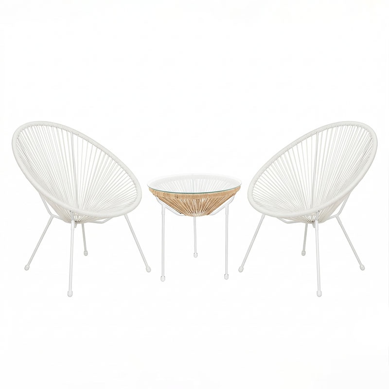Set 3 bucati masa si scaune gradina V2, Acapulco, Alb, 50x50x52 cm