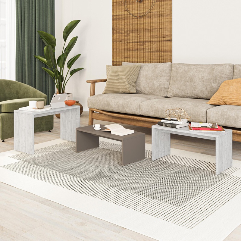 Set 3 masute Kantar, Pako World, Alb, 65x30x39 cm - 3 | YEO
