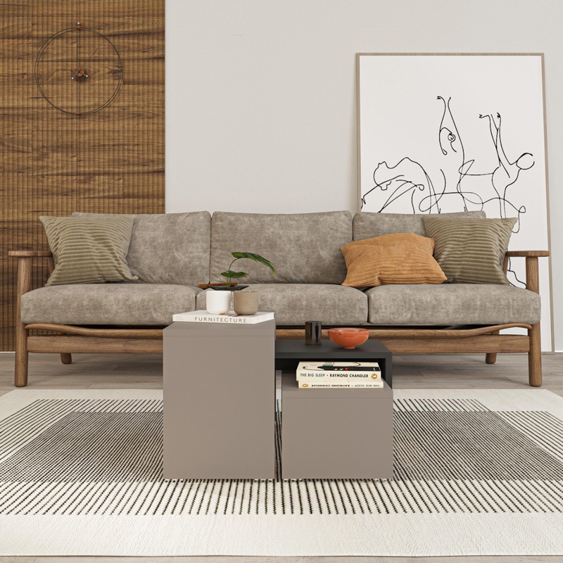 Set 3 masute Kantar, Pako World, Antracit-Maro, 65x30x39 cm - 2 | YEO