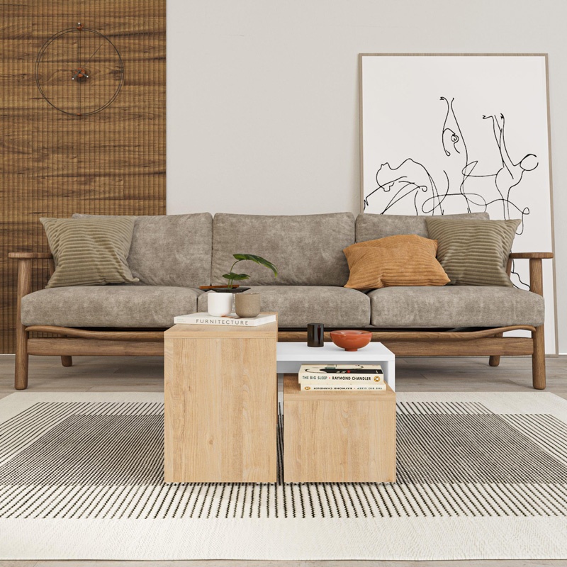 Set 3 masute Kantar, Pako World, Stejar-Alb, 65x30x39 cm - 2 | YEO
