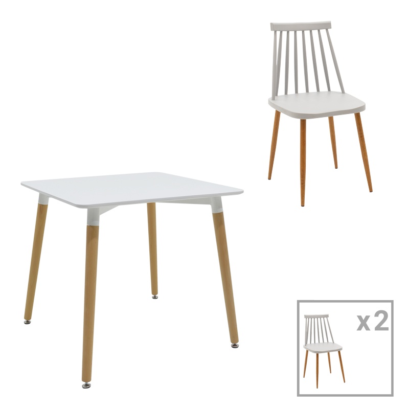 Set 3 mese Aurora-Natali, Pako World, Alb-Gri-Natural, 80x80x76 cm