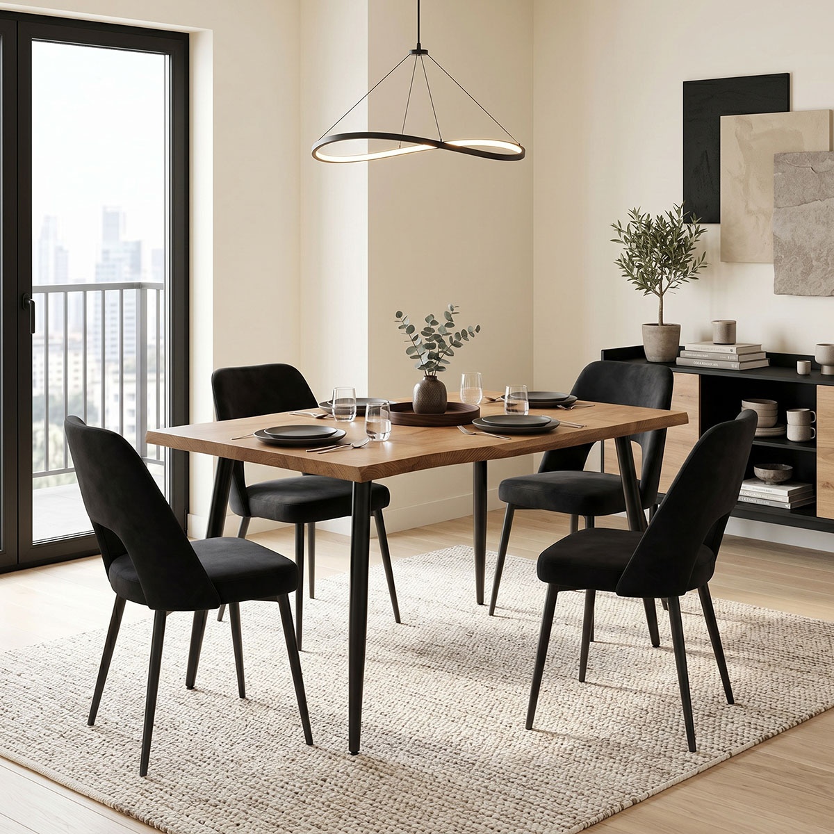 Set 5 bucati masa si scaune dining Murde/Neve Neve Bej 80x140x75 cm