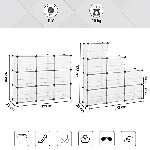 Set 9 cuburi modulare din plastic pentru depozitare, Songmics, Alb, 123x31x93 cm - 3 | YEO