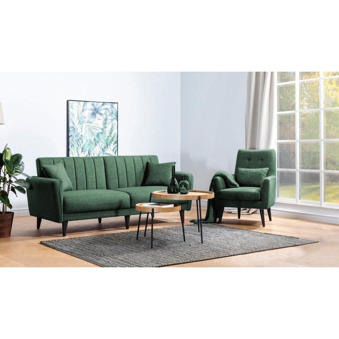 Set canapea 3 locuri extensibila si fotoliu Aqua Verde - 1 | YEO