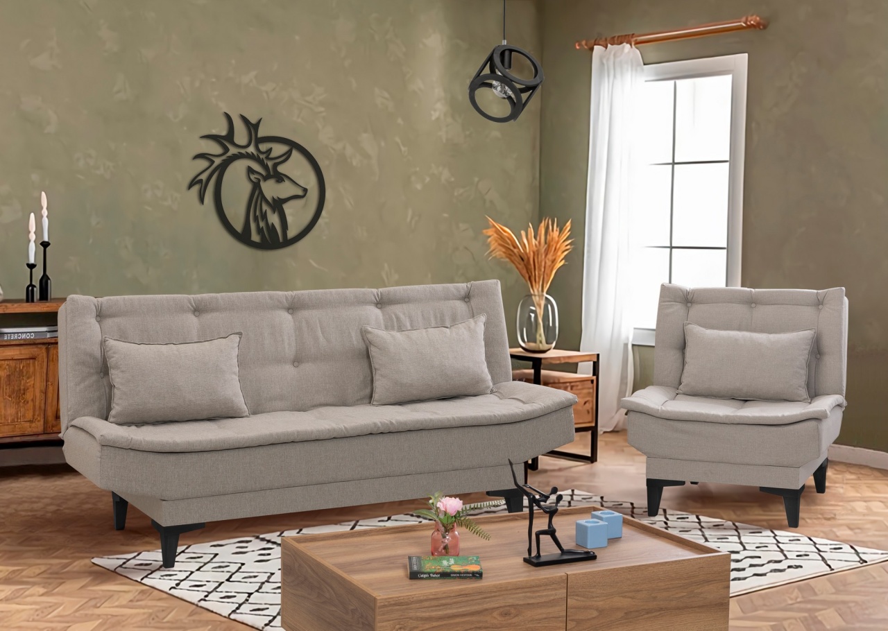 Set canapea 3 locuri extensibila si fotoliu Santo Crem