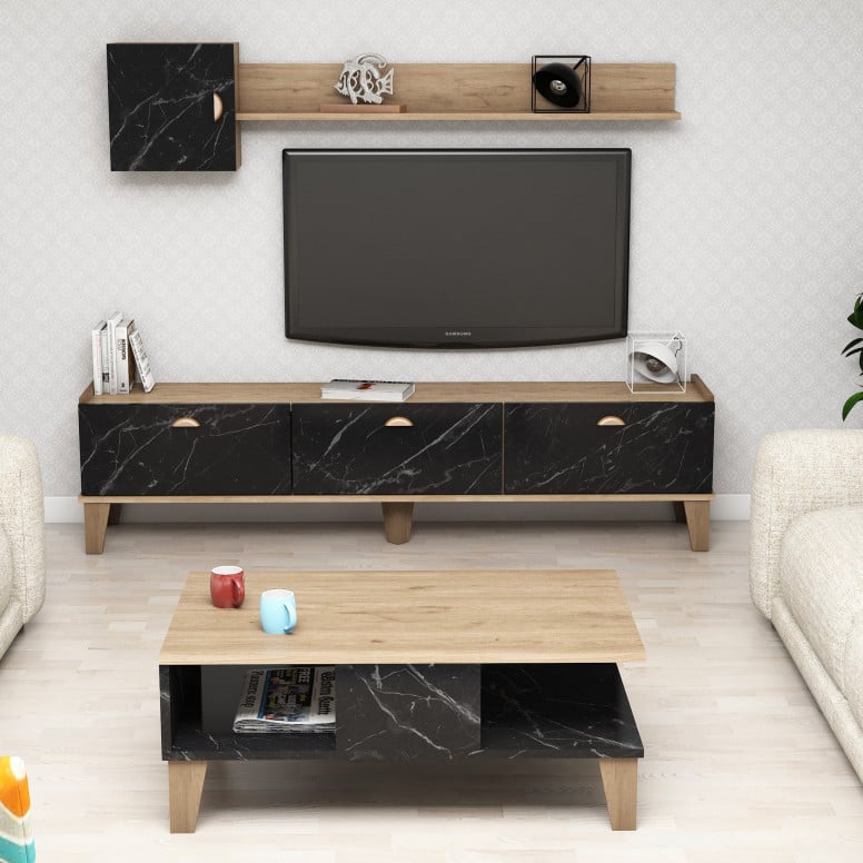 Set Comoda TV si Masuta de Cafea Living SumerG5030 Oak-Marble - 1 | YEO