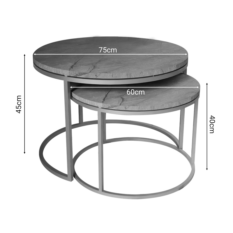 Set de 2 masute de cafea Solme marmura gri melamina metal auriu 60x60x40 cm - 2 | YEO