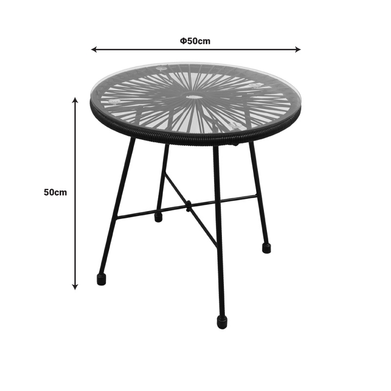 Set de 3 buc masa si scaune de gradina Acapulco II metal alb si ratan natural si sticla 71x76x85 cm - 3 | YEO