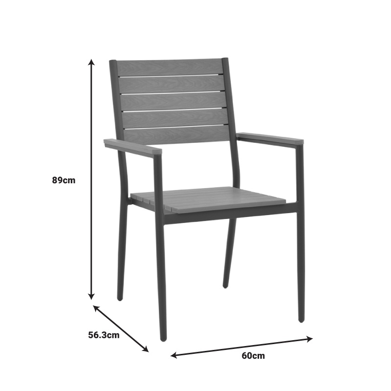 Set de 5 buc masa si scaune de gradina Nares-Vitality aluminiu antracit si placaj culoare naturala 140x80x72.5 cm