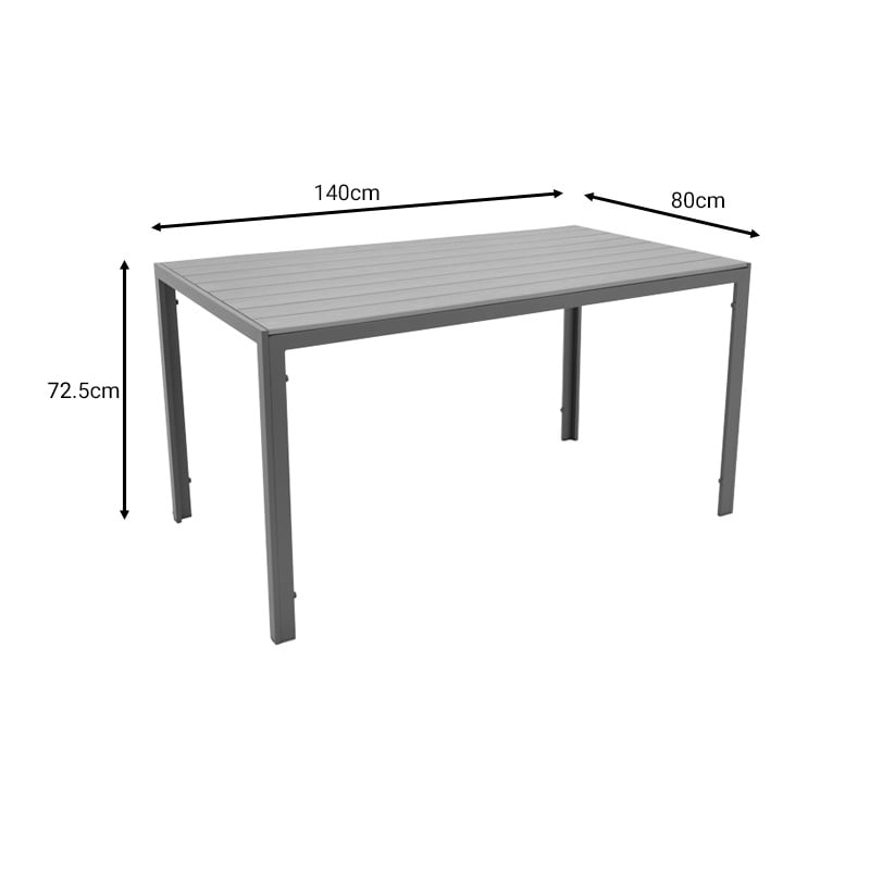 Set de 7 buc masa si scaune de gradina Mabu-Nares aluminiu antracit si placaj in culoare naturala 140x80x72.5 cm