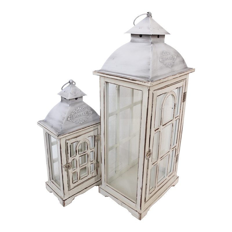 Set de felinare 2 buc Folly lantern Pako World Alb 26.5x20.5x63.5 cm