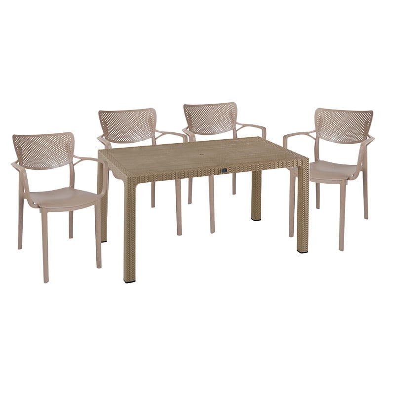 Set de gradina masa si scaune Explore, Forntline set 5 piese plastic cappuccino 150x90x73.5cm