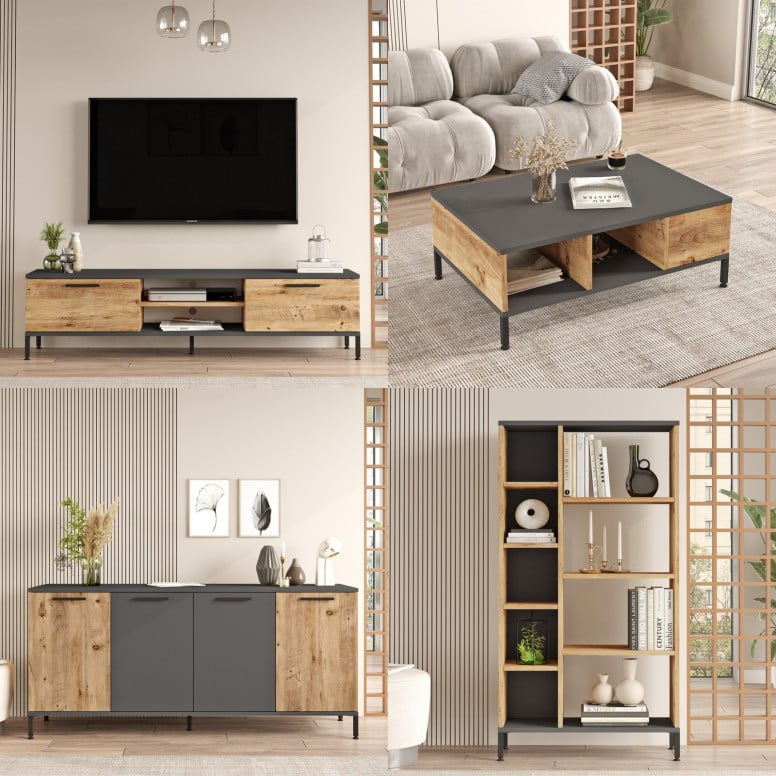 Set de mobilier pentru living RL6-AA, Pin atlantinc- Antracit - 3 | YEO