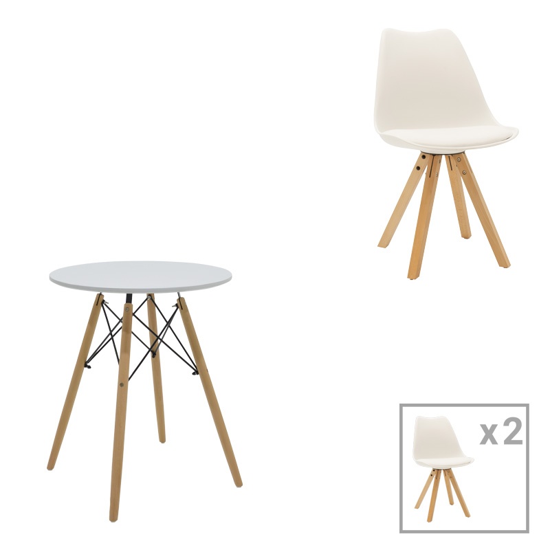 Set dining Julita-Caron, Pako World, 5 piese, MDF, Alb, 60x60x73 cm