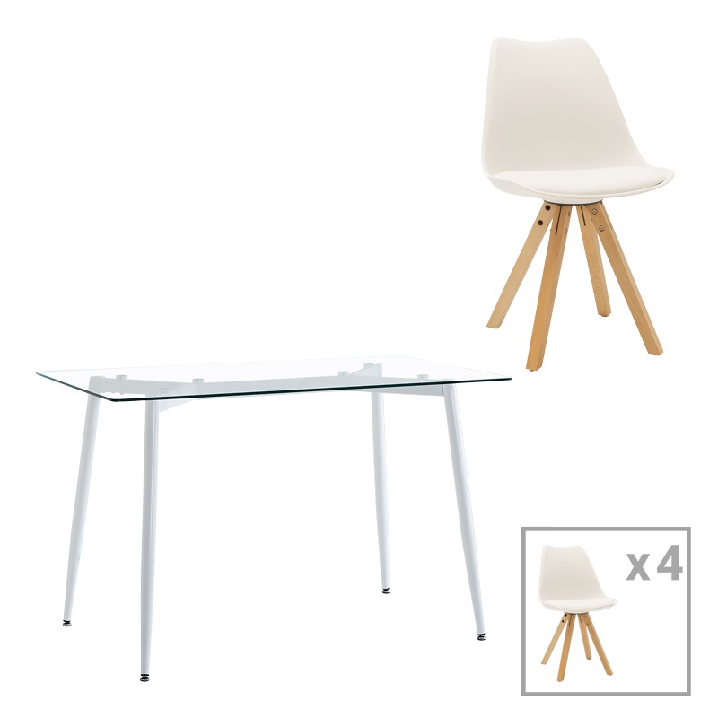 Set dining Quana-Caron, Pako World, 5 piese, MDF, Alb, 120x70x75 cm