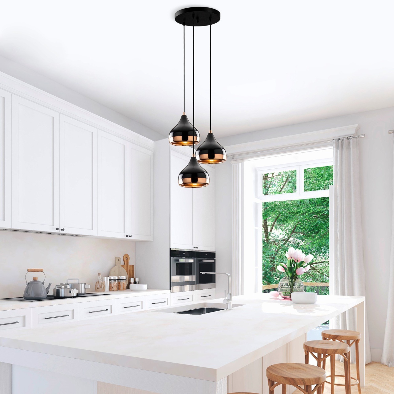 Set lustra si lampadar si aplica de perete Yildo Negru 37x37x111 cm - 3 | YEO