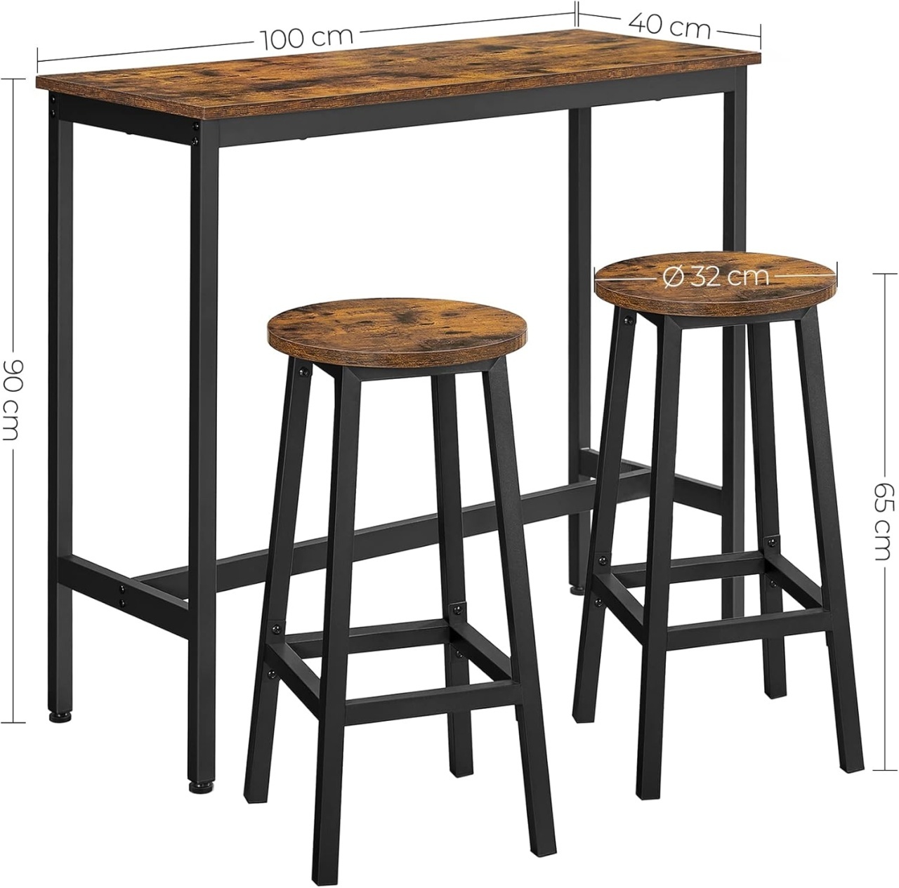 Set masa de bar si 2 scaune de bar Vasagle Maro, 40 x 100 x 90 cm - 2 | YEO