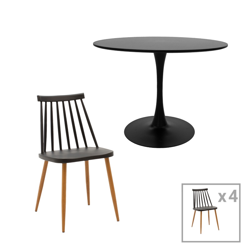 Set masa si scaune 5 buc Balou Pako World Negru 100x100x75 cm