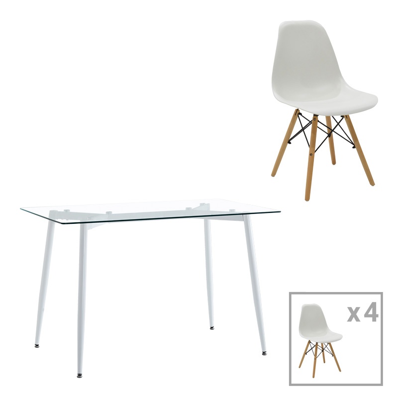 Set masa si scaune 5 piese Quana-Julita Alb 120x70x75 cm