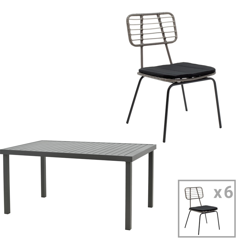 Set masa si scaune 7 buc de gradina Naoki-Kliton B Pako World Antracit 150x80x74 cm