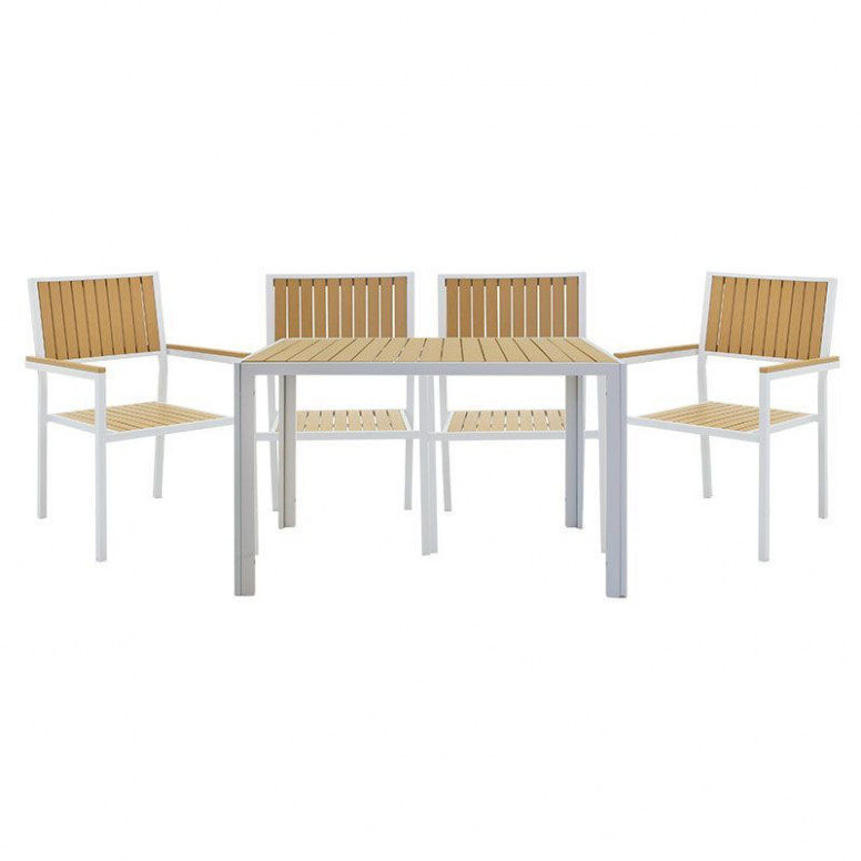 Set Masa si Scaune de gradina Tessa set 5 piese alb-metal natural 120x80x75cm