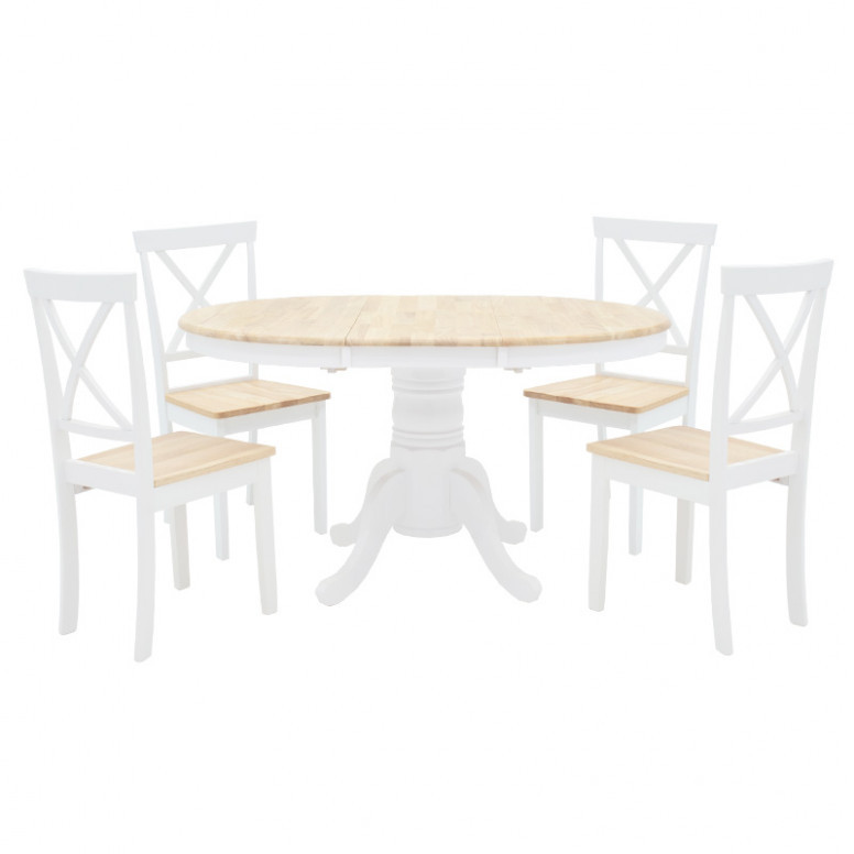 Set Masa si Scaune Lars 5 Piese Alb - Natural 100(+38)x100x75 cm - 2 | YEO