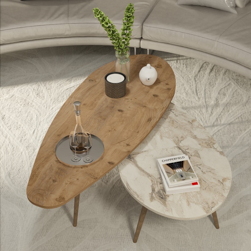 Set Masuta de cafea 2 buc Monty Marmura 116x46x46 cm - 3