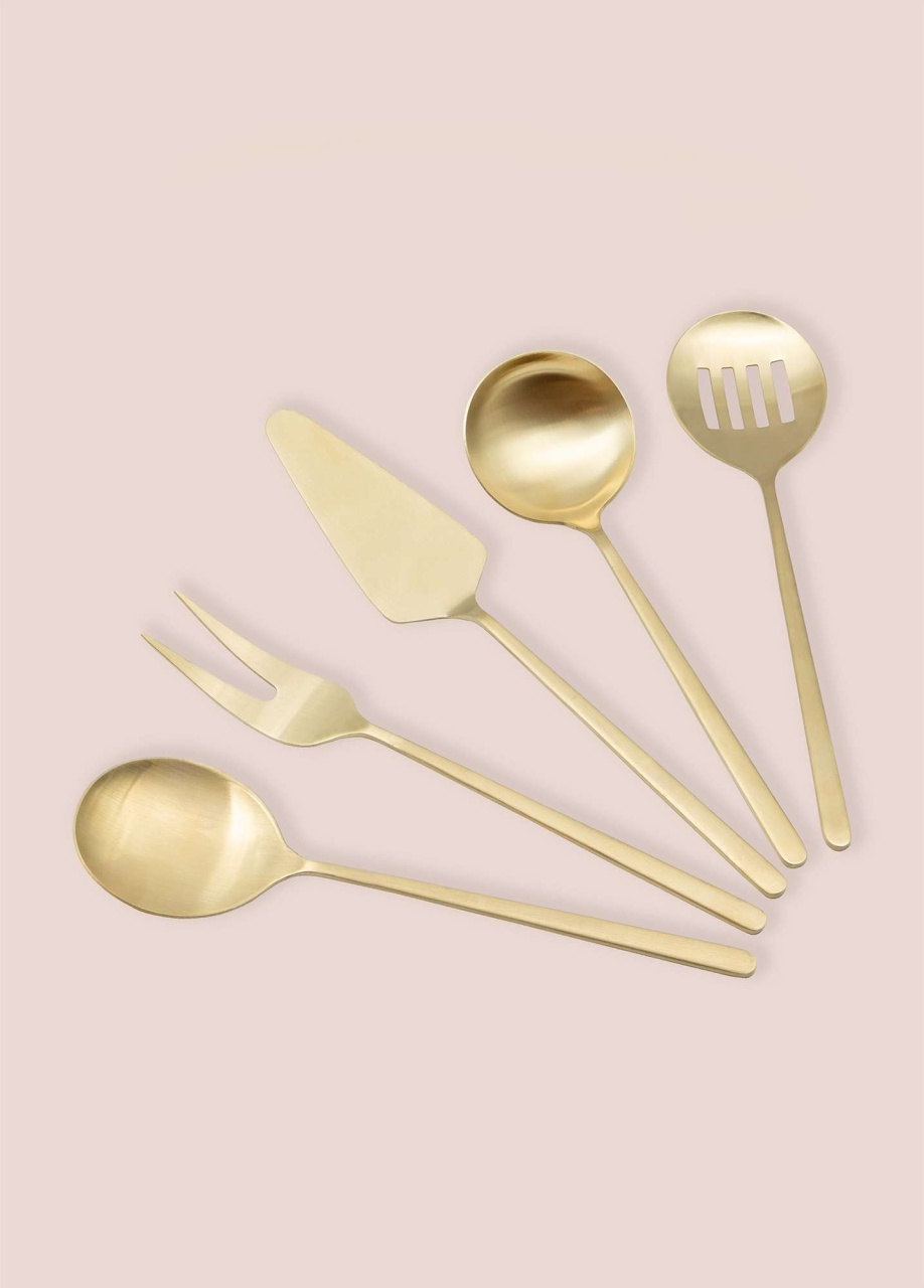 Set ustensile servire 5 bucati CKB0254 Auriu 25.5x25.5x3 cm - 1 | YEO