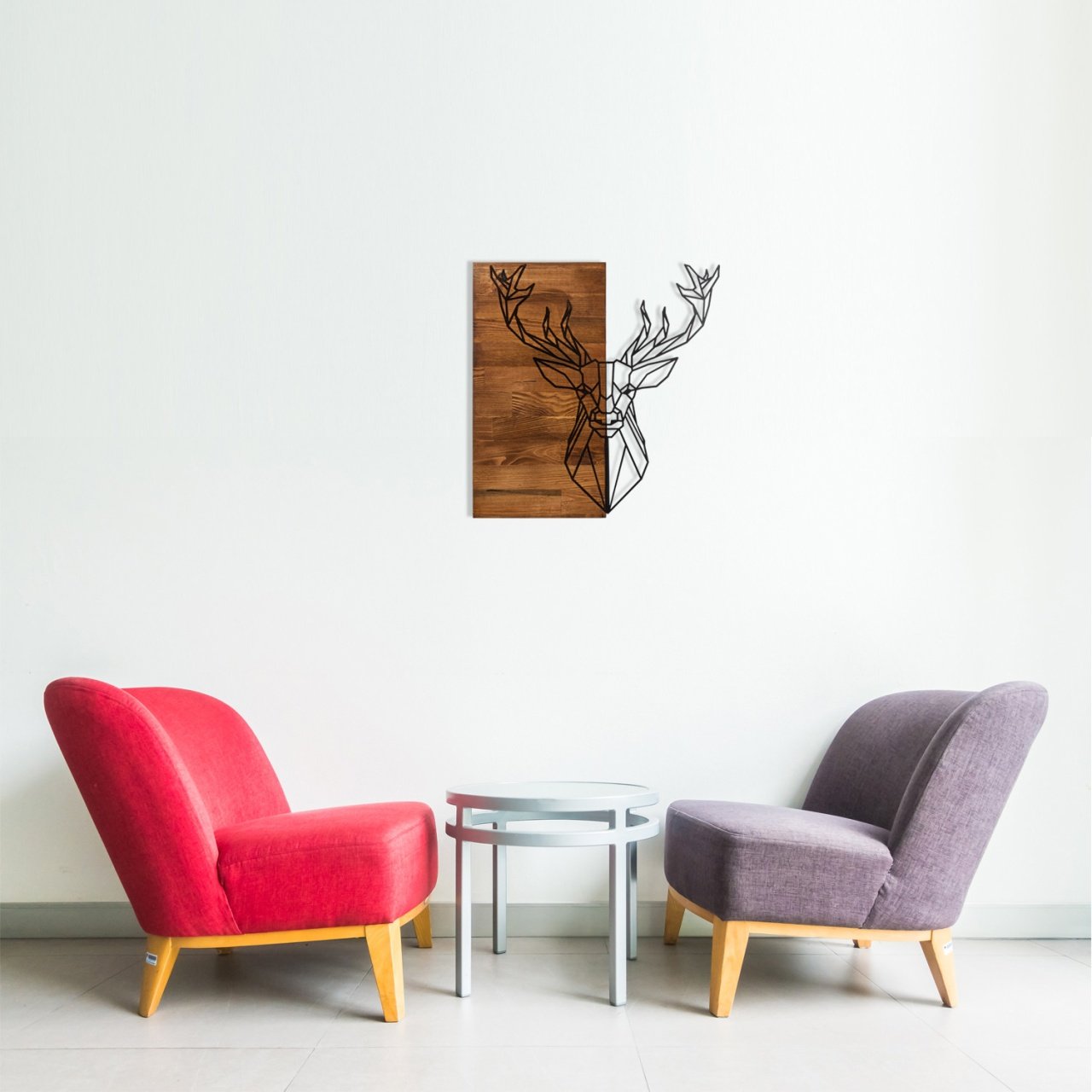 Tablou din lemn si metal Deer1 Negru 56x58 cm - 1 | YEO