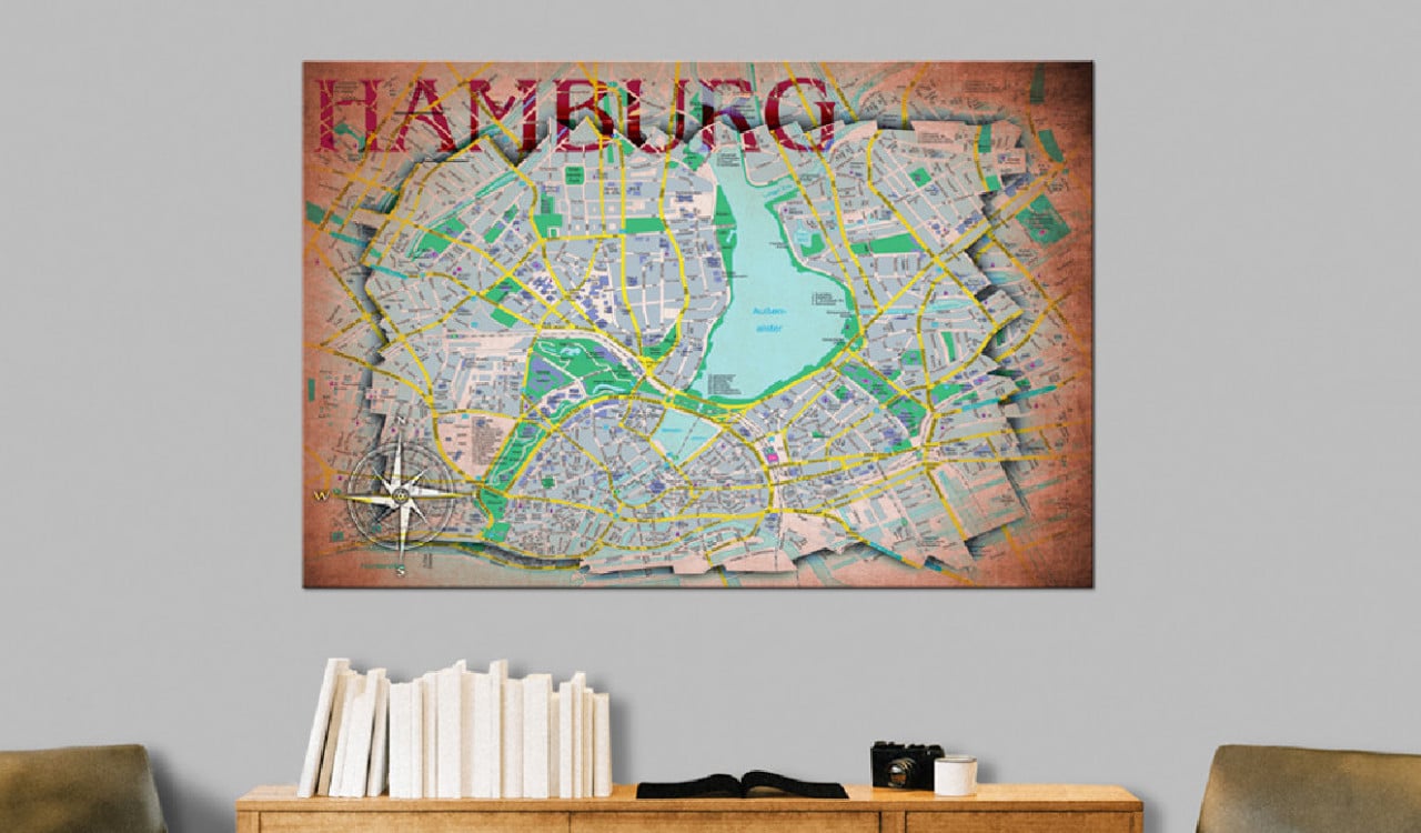 Tablou din plută - Hamburg [Cork Map] 120x80 cm - 1 | YEO