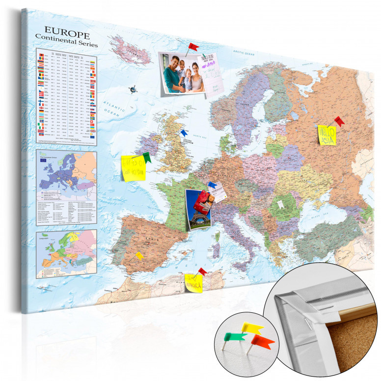 Tablou din plută - Harta lumii: Europa [Cork Map] 120x80 cm