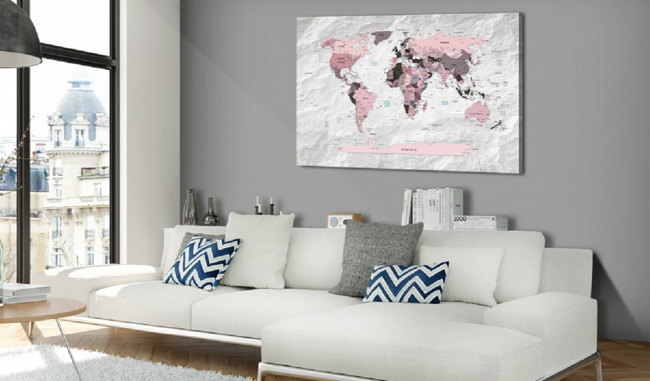 Tablou din plută - Pink Continents [Cork Map] 90x60 cm - 1 | YEO