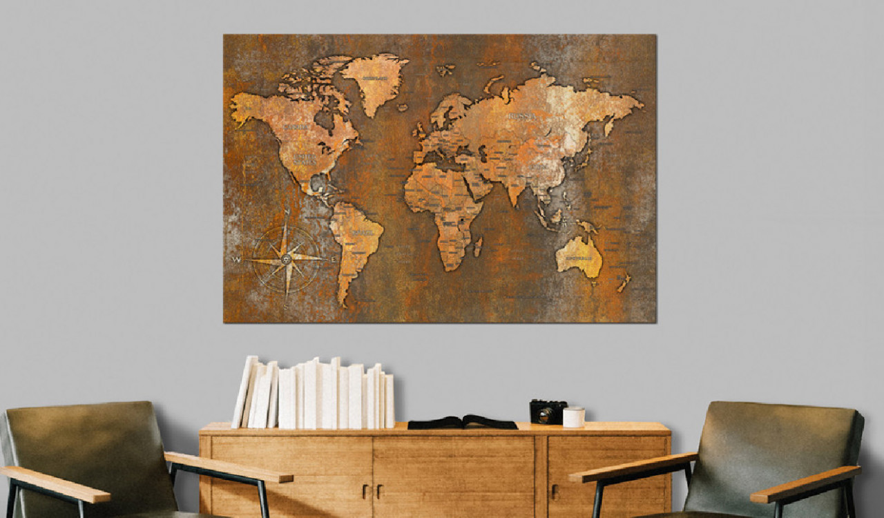 Tablou din plută - Rusty World [Cork Map] 90x60 cm - 1 | YEO