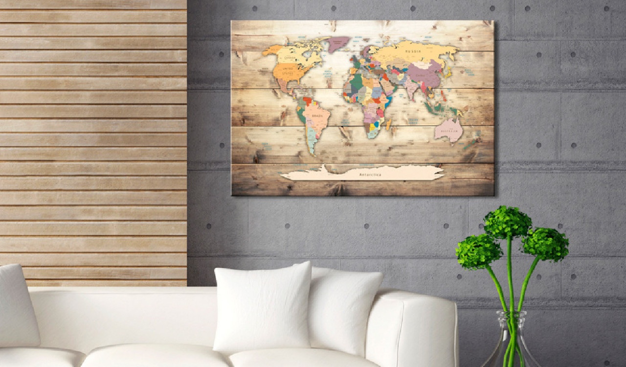 Tablou din plută - The World at Your Fingertips [Cork Map] 60x40 cm - 1 | YEO