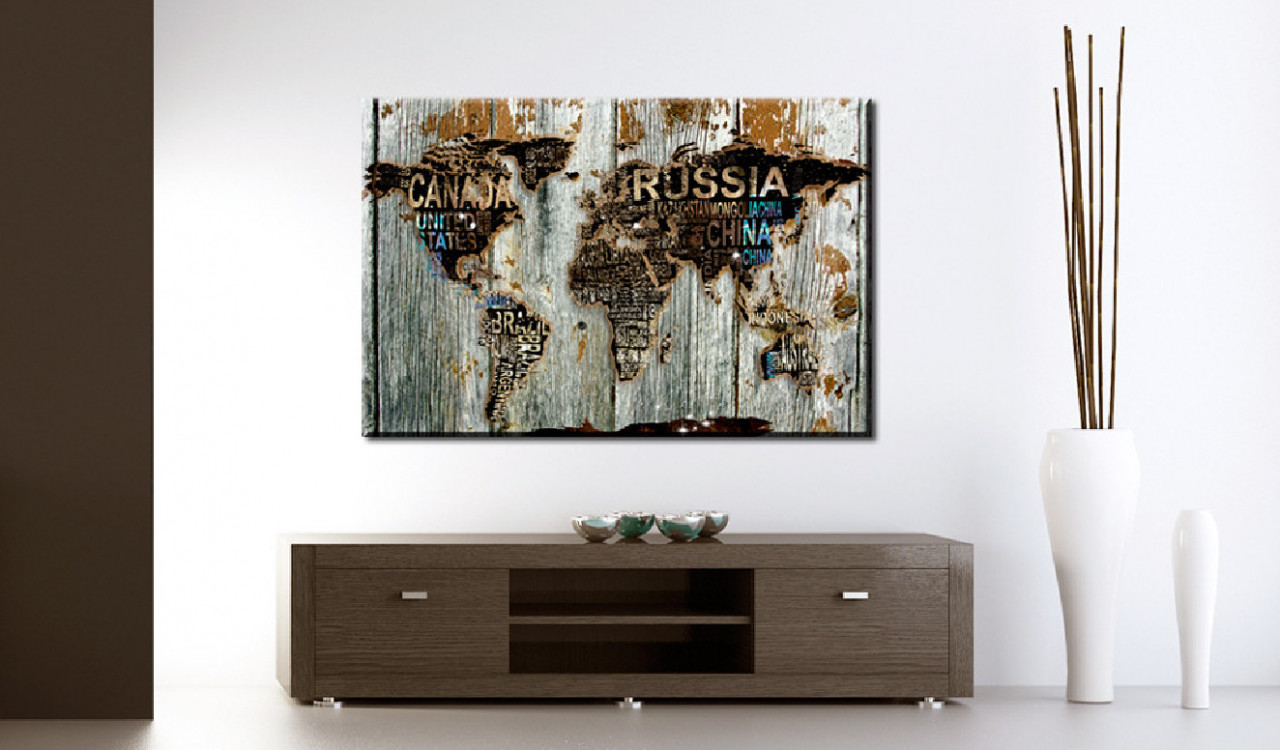 Tablou din plută - Wooden Border [Cork Map] 90x60 cm - 1 | YEO