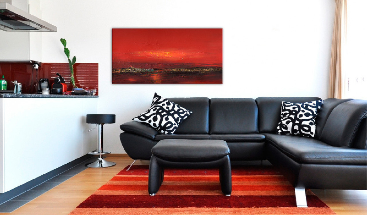 Tablou pictat manual - Red sunset over the sea 120x60 cm - 1 | YEO