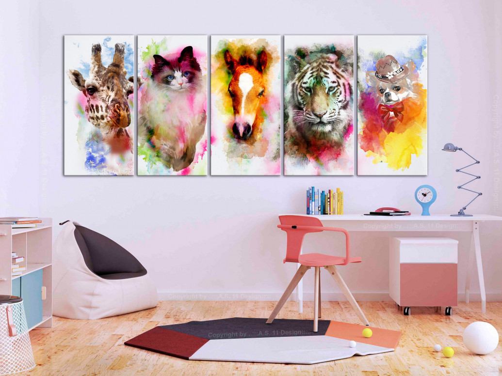 Tablou - Watercolour Animals (5 Parts) Narrow 200x80 cm - 1 | YEO