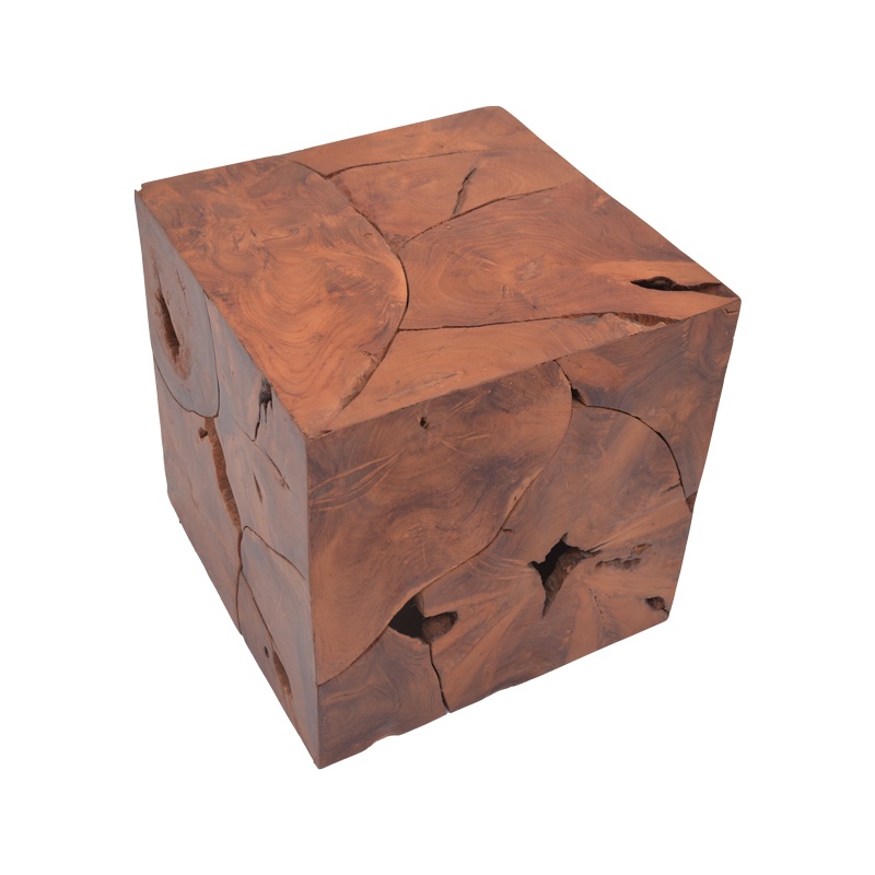 Taburet Boxy lemn de tec natural 40x40x40 cm - 3 | YEO