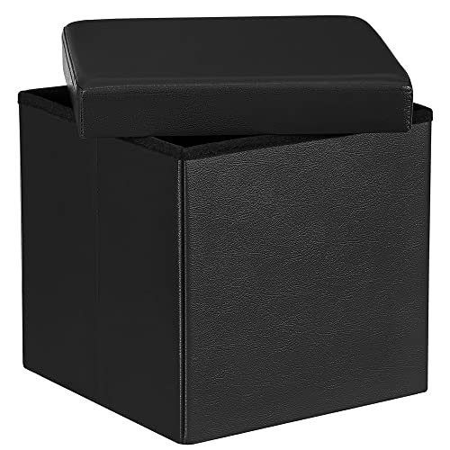 Taburet cu depozitare, Songmics, Negru, 38x38x38 cm