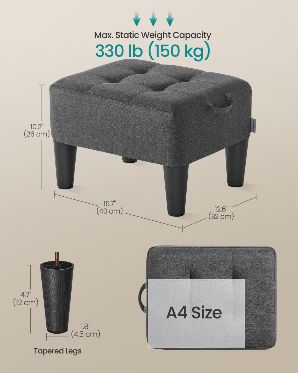 Taburet otoman Maceo Gri 40x32x26 cm - 3