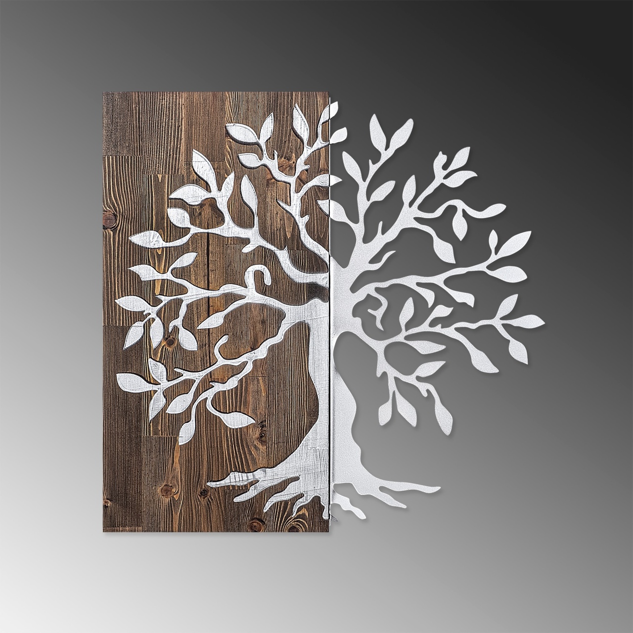 Accesoriu decorativ de perete din lemn si metal Tree Nuc 58x58 cm - 3 | YEO