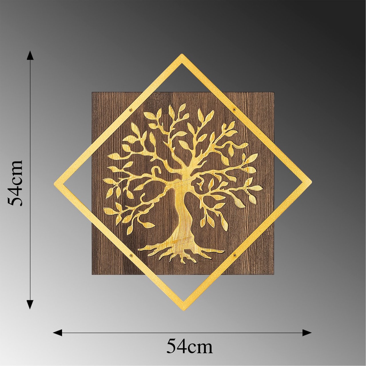 Accesoriu decorativ de perete din lemn si metal Tree v2 Nuc 54x54 cm